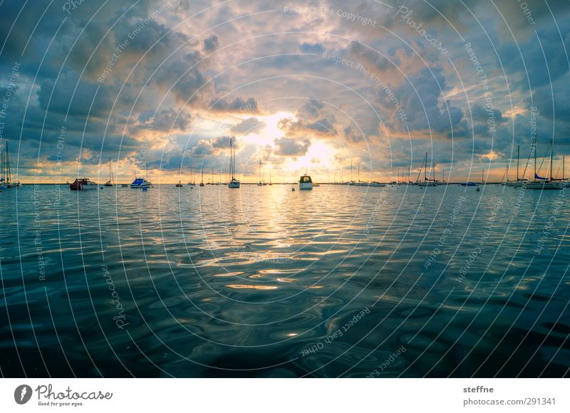 Guten Morgen! Natur Landschaft Wasser Himmel Wolken Sonnenaufgang Sonnenuntergang Sonnenlicht Schönes Wetter Küste Seeufer Bucht Meer Michigan See Chicago USA