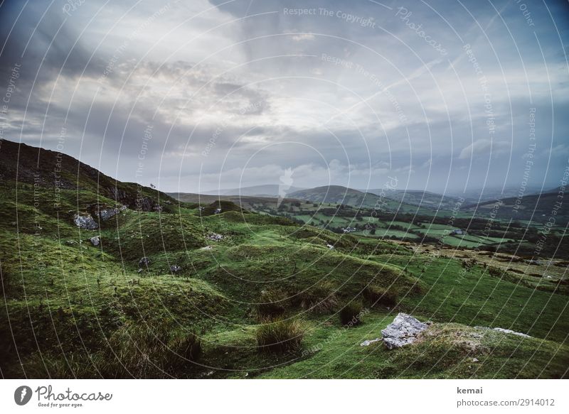 Hügellandschaft in Wales Himmel Wolken ländlich Landleben Idylle einsam Einsamkeit Landschaft Natur ruhig Umwelt leer Weite Aussicht Panorama