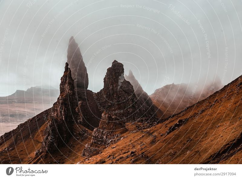 Old Man of Storr im Nebel auf Isle of Skye VII Ausflug Tourismus Abenteuer Ferien & Urlaub & Reisen Berge u. Gebirge wandern Umwelt Ferne Natur Freiheit Nordsee