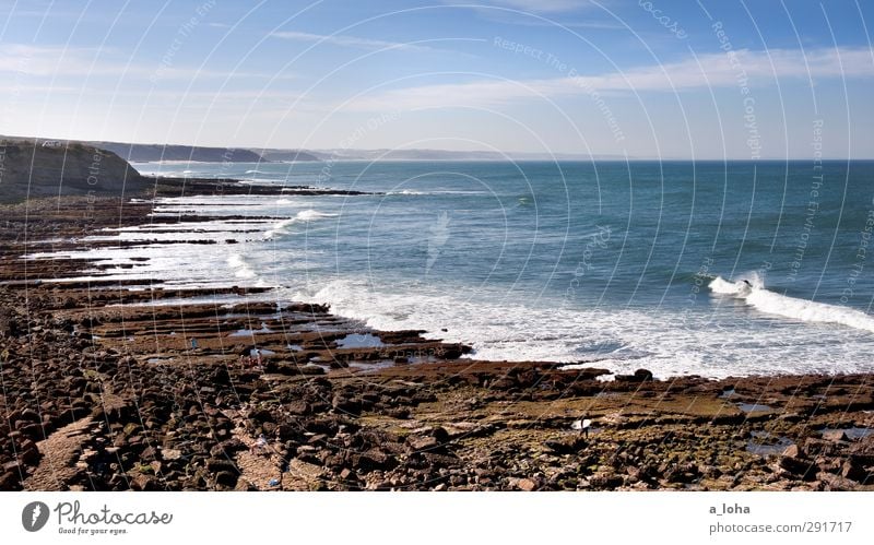 hier kommt die flut Sport Wassersport Umwelt Natur Landschaft Urelemente Erde Himmel Wolken Sommer Schönes Wetter Felsen Wellen Küste Strand Riff Meer Fernweh