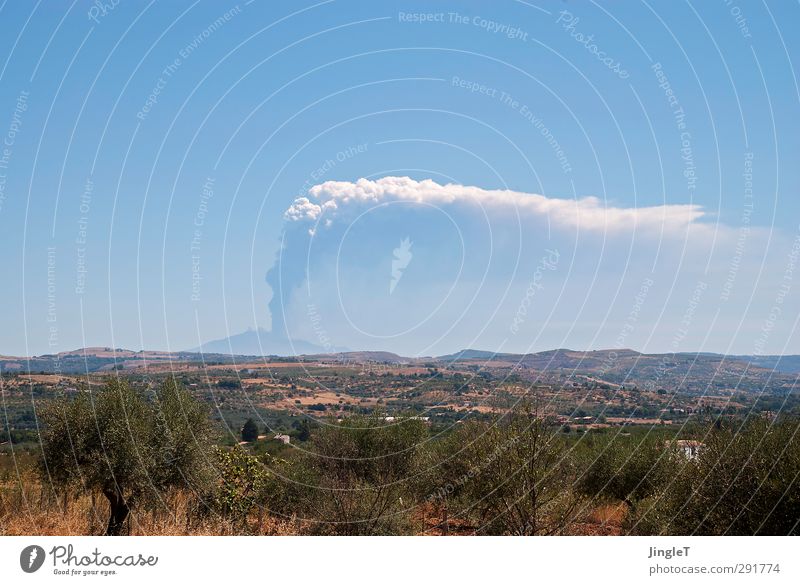 Starker Raucher! Umwelt Natur Landschaft Pflanze Urelemente Erde Feuer Himmel Sommer Feld Berge u. Gebirge Vulkan Ätna Steppe Rauchen Ferne blau braun grau grün