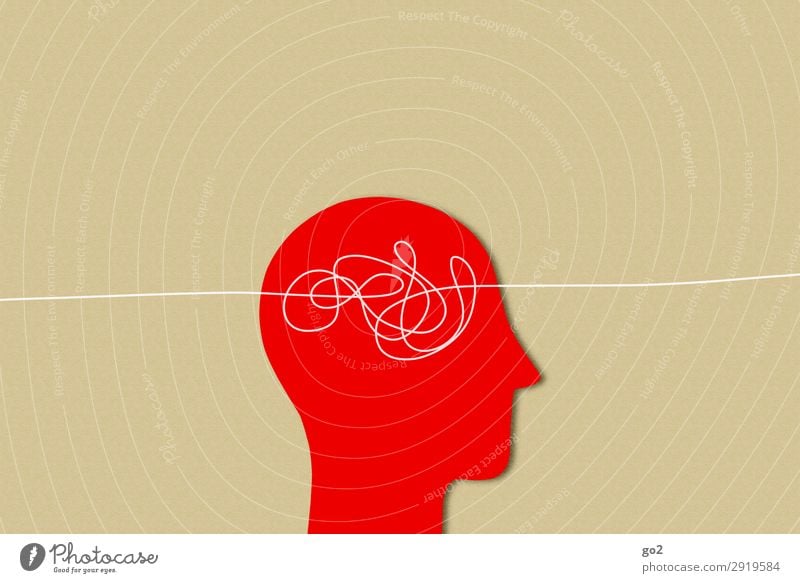 Kopf-Problem Mensch 1 Zeichen Linie Gefühle Überraschung träumen Traurigkeit Liebeskummer Schmerz Erschöpfung Angst Stress Nervosität chaotisch