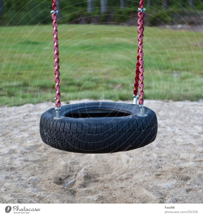 mal wieder schaukeln... Spielen Schaukel Ferien & Urlaub & Reisen Sommer Strand Sand Schönes Wetter Gras Metall Stahl Neugier rund grün rot schwarz weiß