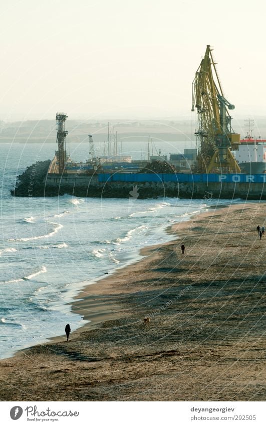 Gewerbliche Hafenkrane Meer Industrie Güterverkehr & Logistik Business Umwelt Hafenstadt Verkehr Containerschiff Wasserfahrzeug Arbeit & Erwerbstätigkeit