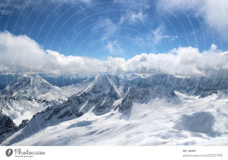 Alpenpanorama Ferien & Urlaub & Reisen Abenteuer Ferne Freiheit Winter Berge u. Gebirge Umwelt Natur Urelemente Himmel Wolken Sonne Klima Wetter Schönes Wetter