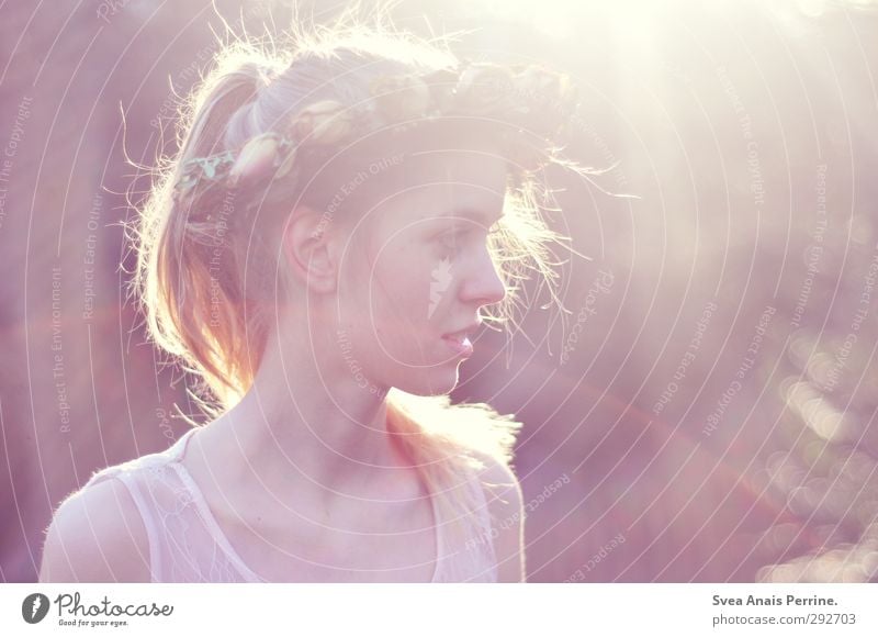 sonnen freude. feminin Junge Frau Jugendliche Haare & Frisuren Gesicht 1 Mensch 18-30 Jahre Erwachsene Umwelt Natur Frühling Sommer Schönes Wetter Blume Blatt