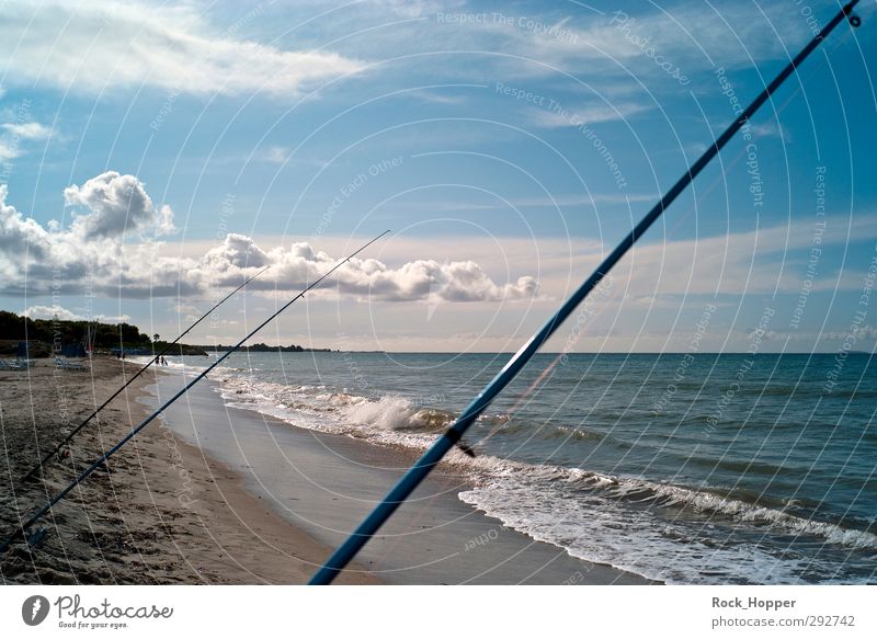 Angeln im Meer Ferien & Urlaub & Reisen Ferne Sommerurlaub Strand Wellen Wassersport Angelrute Sand Himmel Wolken Herbst Küste Mittelmeer Insel Kos Horizont