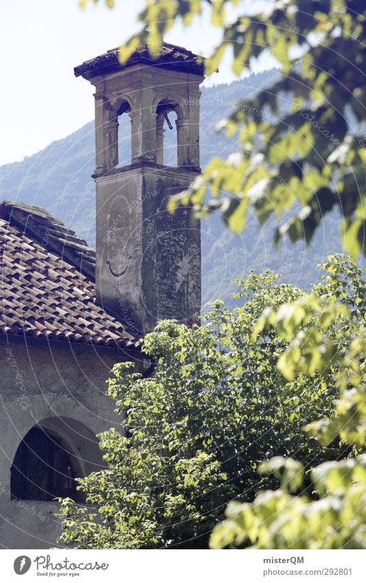 Frühstücksblick. Kunst ästhetisch verträumt Dorf Turm Religion & Glaube Garten Kirchenglocke Italien mediterran Farbfoto Gedeckte Farben Außenaufnahme