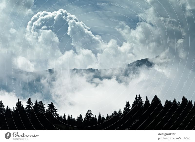 Wolkenberge Himmel Gewitterwolken Klima Wetter Schönes Wetter Wald Alpen Berge u. Gebirge Gipfel Kanton Tessin Schweiz Europa bedrohlich gigantisch groß blau