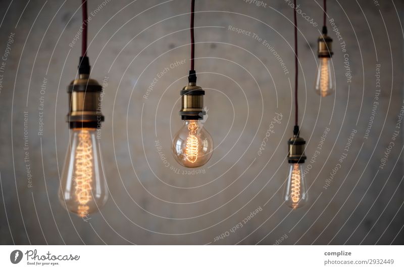 Vintage Edison Glühlampen vor Patina Betonwand Lifestyle Stil Design Häusliches Leben Wohnung Renovieren Umzug (Wohnungswechsel) Innenarchitektur