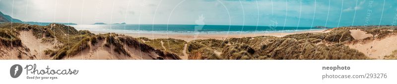 Wales Natur Landschaft Sand Wasser Himmel Horizont Sonne Sonnenlicht Wellen Küste Strand Bucht Meer Atlantik Abenteuer Freiheit Freude Unendlichkeit Stranddüne