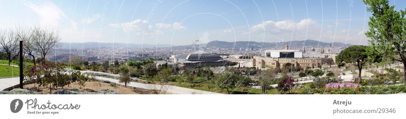 Barcelona Panorama 02 Panorama (Aussicht) Olympiahalle Jardi Botanic Spanien Europa groß Panorama (Bildformat) Stadt