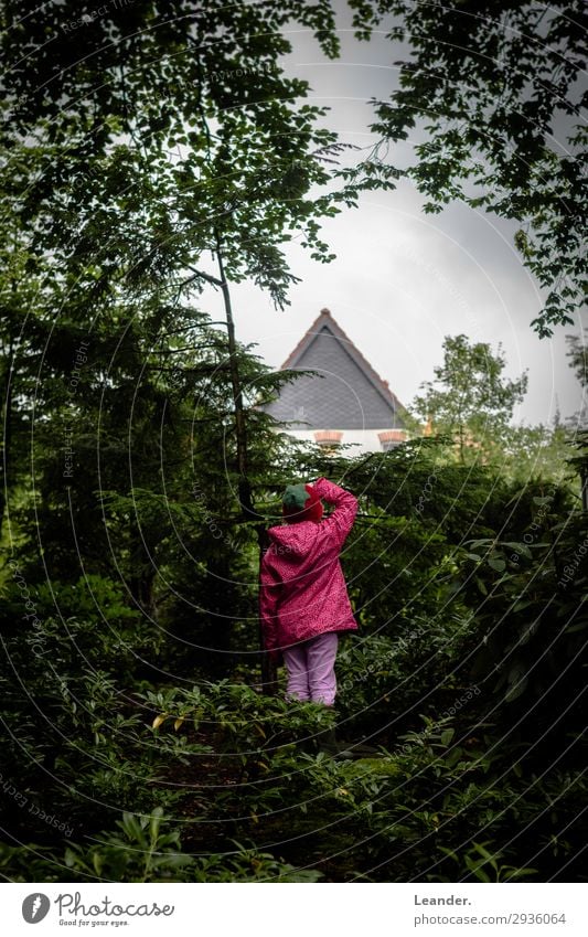 Zukunft Mensch Familie & Verwandtschaft Kindheit Leben 3-8 Jahre 8-13 Jahre Blick warten hoch Natur Ferne beobachten rot Regen Naturliebe Klimawandel