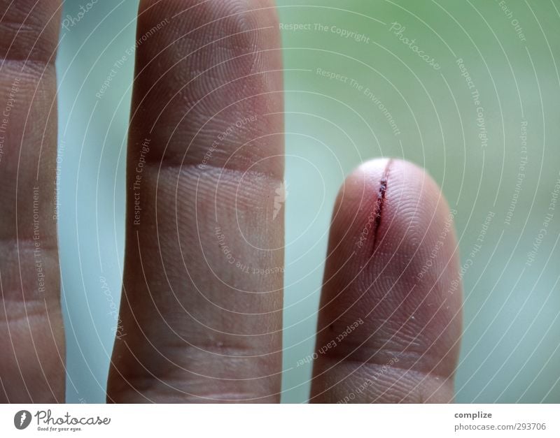 Autsch! Wohnung Garten Hausbau Renovieren Arbeitsplatz Baustelle Schere maskulin Mann Erwachsene Körper Hand Finger Linie Krankheit rot Schmerz Wut Aggression