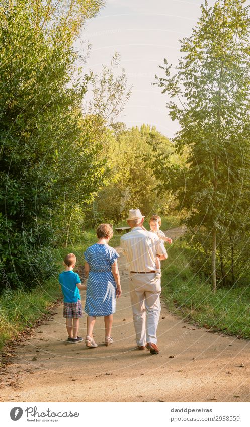 Großeltern und Enkelkinder, die im Freien spazieren gehen. Lifestyle Freizeit & Hobby Sommer Kind Mensch Baby Junge Frau Erwachsene Mann Großvater Großmutter