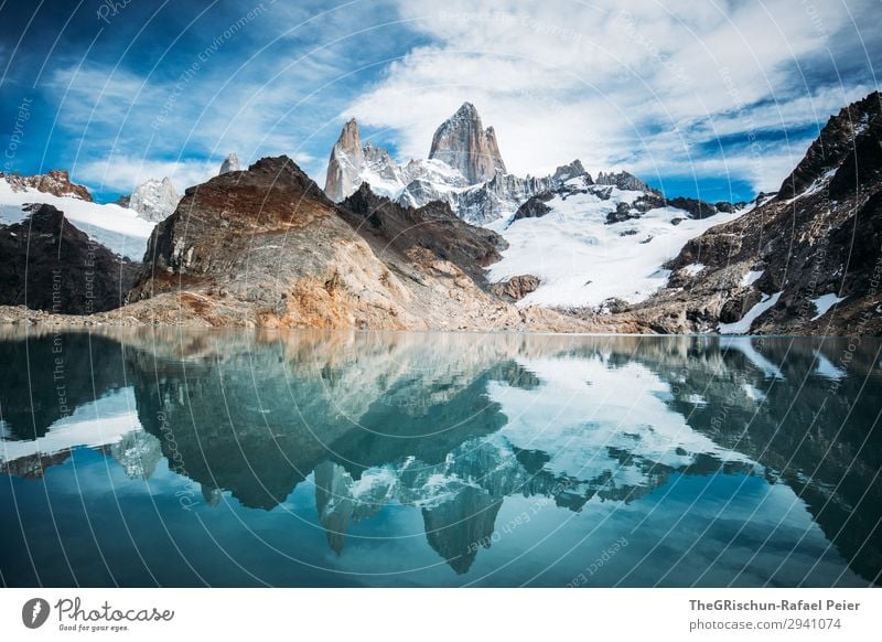 Fitz Roy - Laguna de los tres Natur blau türkis weiß Stein Felsen Berge u. Gebirge Reflexion & Spiegelung See Gebirgssee Himmel Wolken laguna de los tres