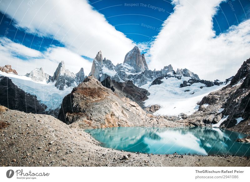 Fitz Roy - Laguna de los tres Natur Landschaft blau grau schwarz türkis weiß See Gebirgssee Berge u. Gebirge laguna de los tres Lagune Gipfel Sonne