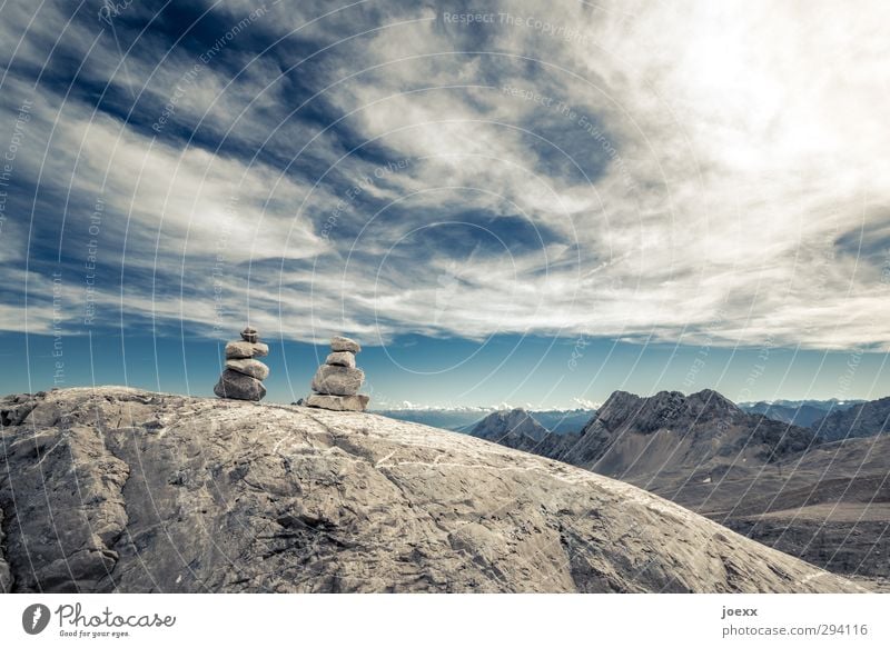 Twin Tower Natur Landschaft Urelemente Himmel Wolken Sonne Schönes Wetter Felsen Alpen Berge u. Gebirge Zugspitze alt Unendlichkeit blau braun weiß Freiheit