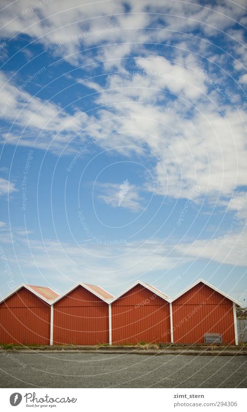 Schwedisch rot Erholung Ferien & Urlaub & Reisen Sommer Garage Luft Himmel Wolken Schönes Wetter Insel Schäre Göteborg Schweden Fischerdorf Kleinstadt Haus