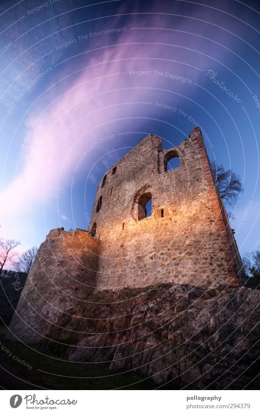 long time ago Natur Himmel Wolken Schönes Wetter Baum Hügel Felsen Freiburg im Breisgau Burg oder Schloss Ruine Mauer Wand Fassade Fenster Abenteuer