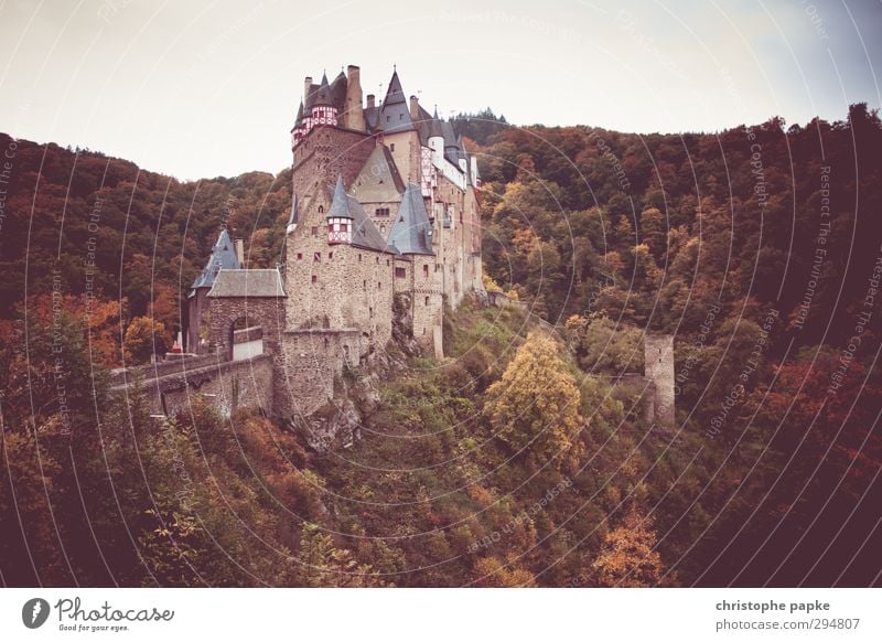 Burg Eltz Architektur Sightseeing Deutschland Burg oder Schloss Ferien & Urlaub & Reisen Tourismus Wahrzeichen Städtereise Herbst Wald Hügel Bauwerk Gebäude