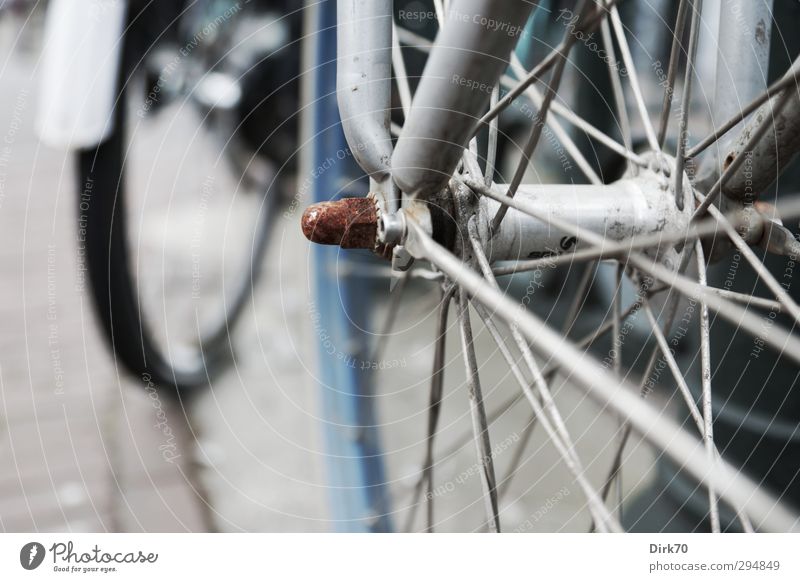 Rasten und rosten in Amsterdam ... Fahrradfahren Personenverkehr Verkehrsmittel Niederlande Stadt Straße Straßenrand Rad Nabe Speichen Felge Stein Metall Stahl