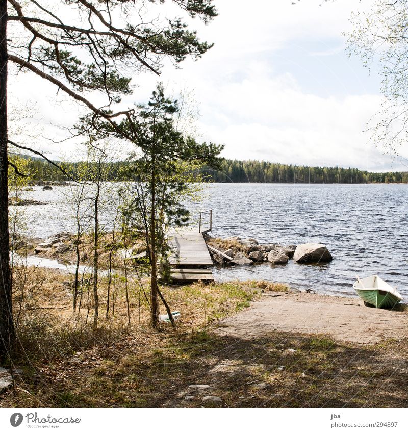 Steg Wohlgefühl ruhig Ferien & Urlaub & Reisen Tourismus Sommerurlaub Umwelt Natur Urelemente Frühling Schönes Wetter Baum Wald Küste Seeufer Insel pielinen