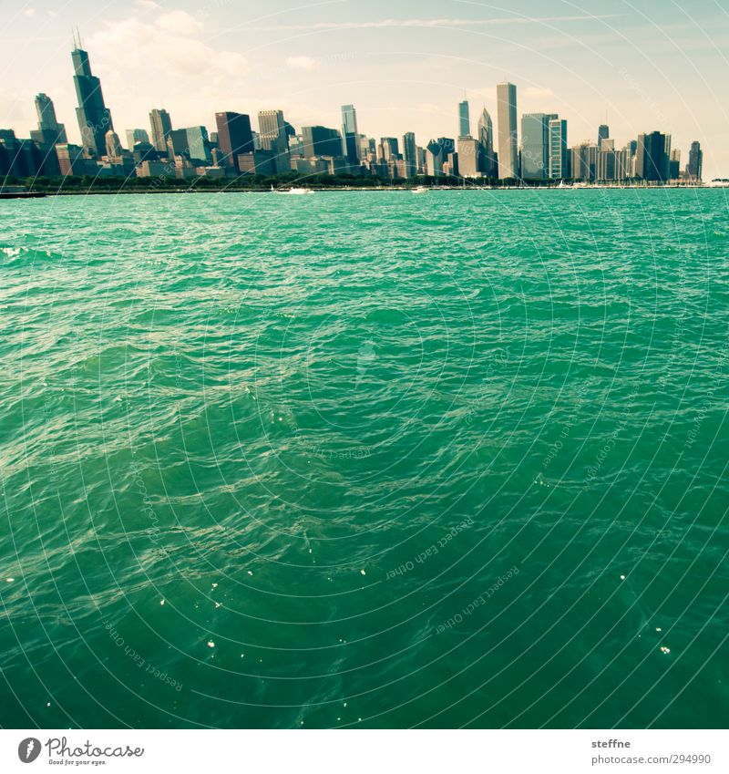 riverside Wasser Schönes Wetter Seeufer Michigan See Chicago USA Stadt Skyline Hochhaus Mauer Wand außergewöhnlich Ferien & Urlaub & Reisen Farbfoto