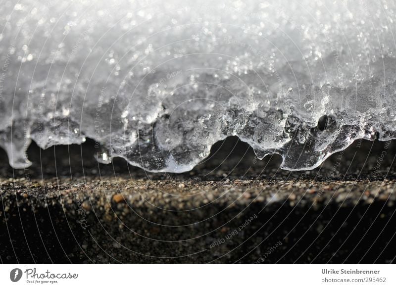 Schichtwechsel Umwelt Wasser Winter Klima Eis Frost Mauer Wand kalt nass natürlich grau weiß gefroren Gartenmauer liegen tauen glänzend Stein Beton hart kühl