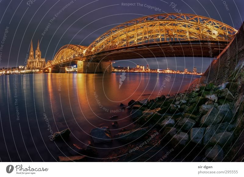 DOM mal anderes Nachtleben Wasser Nachthimmel Winter Flussufer Kölner Dom Stadt Altstadt Skyline überbevölkert Haus Kirche Brücke Bauwerk Architektur