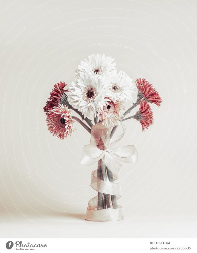 Gerbera Blumenstrauß mit Scleife Stil Design Feste & Feiern Muttertag Hochzeit Geburtstag Natur Pflanze Dekoration & Verzierung Schleife gelb rosa