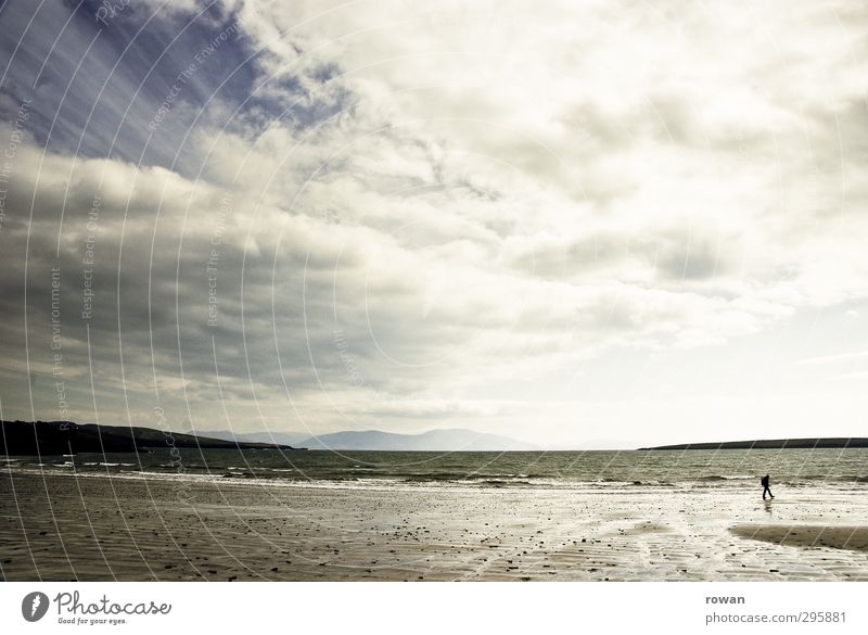 Strandspazierer Mensch 1 Wasser Himmel Wolken Wetter Schönes Wetter Wind Gewitter Wellen Küste Meer Unendlichkeit kalt nass wild Beginn Zufriedenheit Einsamkeit