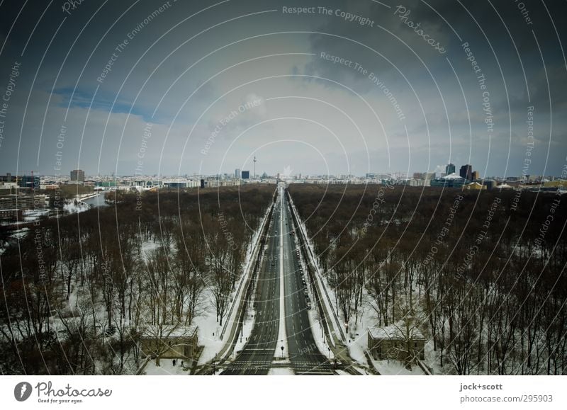 große Eiszeit Im Tiergarten Park Horizont Winter schlechtes Wetter Frost Hauptstadt Stadtzentrum Sehenswürdigkeit Wahrzeichen Berliner Fernsehturm hoch trist