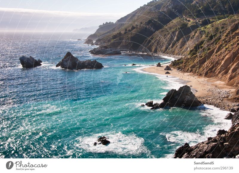 Entlang des Pacific Coast Highway schön Ferien & Urlaub & Reisen Tourismus Strand Meer Natur Landschaft Sand Park Felsen Küste Wasserfall blau Kalifornien USA