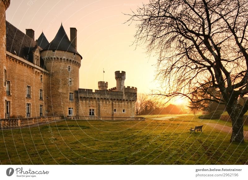 # Traumschloß Natur Sand Wolkenloser Himmel Sonnenaufgang Sonnenuntergang Herbst Baum Garten Menschenleer Burg oder Schloss Park Stein berühren gigantisch