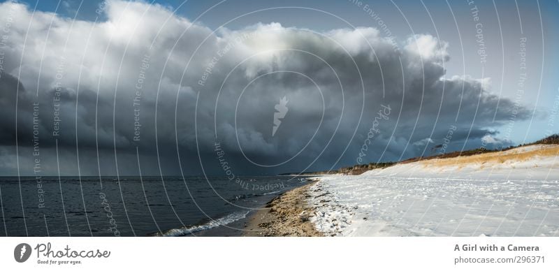 jetzt wirds ernst Umwelt Natur Landschaft Urelemente Himmel Wolken Gewitterwolken Winter schlechtes Wetter Unwetter Strand Ostsee Meer bedrohlich dunkel