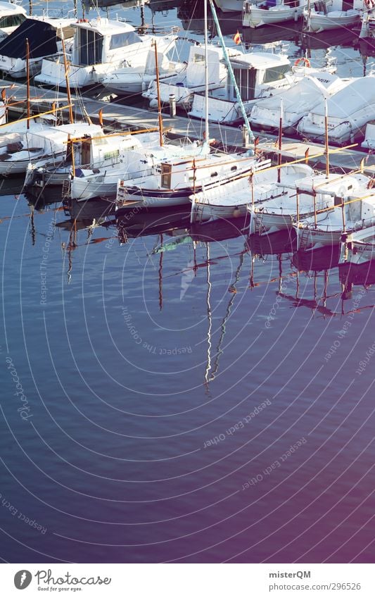 Marina. Kunst ästhetisch Zufriedenheit Meer Hafen Hafencity Hafeneinfahrt Wasserfahrzeug Segeln ankern Anlegestelle Mallorca Soller weiß blau ruhig Stillleben