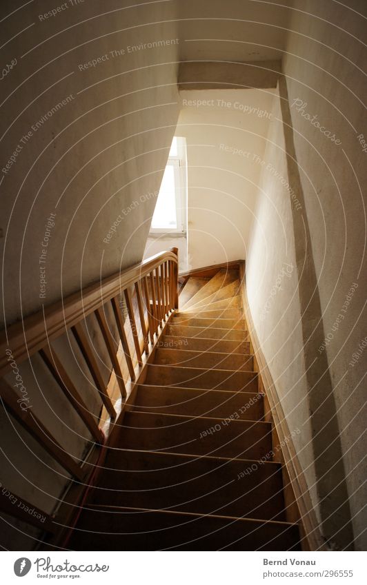 Jeden Freitag... Stadtzentrum Haus Wohnhaus Treppe Fenster Dachgeschoss alt authentisch oben braun weiß Geborgenheit ruhig Zukunft Zufluchtsort Abstieg Linie