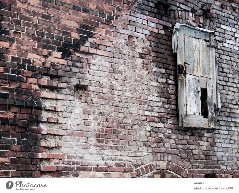 Gästeeingang Haus Ruine Bauwerk Gebäude Architektur Mauer Wand Fassade Tür Backsteinwand Backsteinfassade alt historisch trashig Verschwiegenheit Wachsamkeit