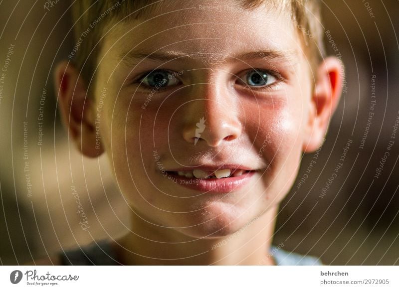 zufriedenheit Porträt interessiert neugierig Neugier aufmerksam Vertrauen blaue augen Gesicht Sonnenlicht Borneo Malaysia Junge Kind Farbfoto