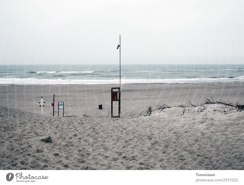 Der Tag beginnt Ferien & Urlaub & Reisen Strand Umwelt Natur Landschaft Urelemente Sand Wasser Nordsee Zeichen Schilder & Markierungen Hinweisschild Warnschild