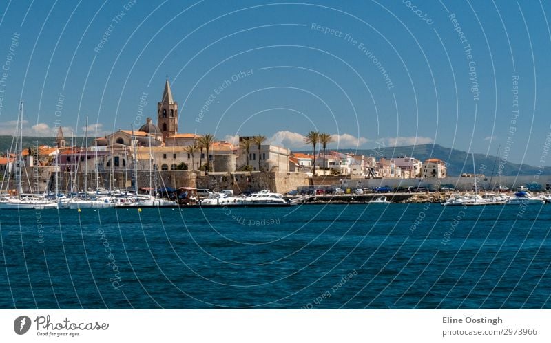 Insel Samos. Griechenland. Meer und Pythagorion Dorf Hintergrund. pythagorion Strand schön blau Boot Gebäude Küste Farbe farbenfroh Europa berühmt Fahne