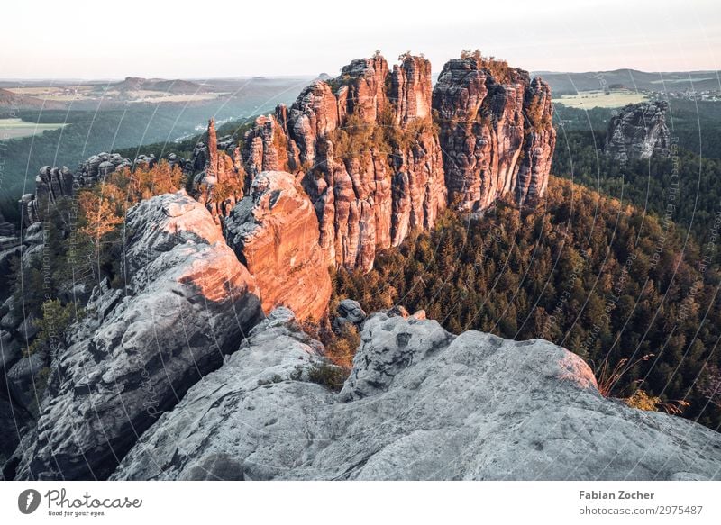 Schrammsteinaussicht in der sächsischen Schweiz Ferien & Urlaub & Reisen Camping Berge u. Gebirge Natur Landschaft Himmel Sonnenaufgang Sonnenuntergang Frühling