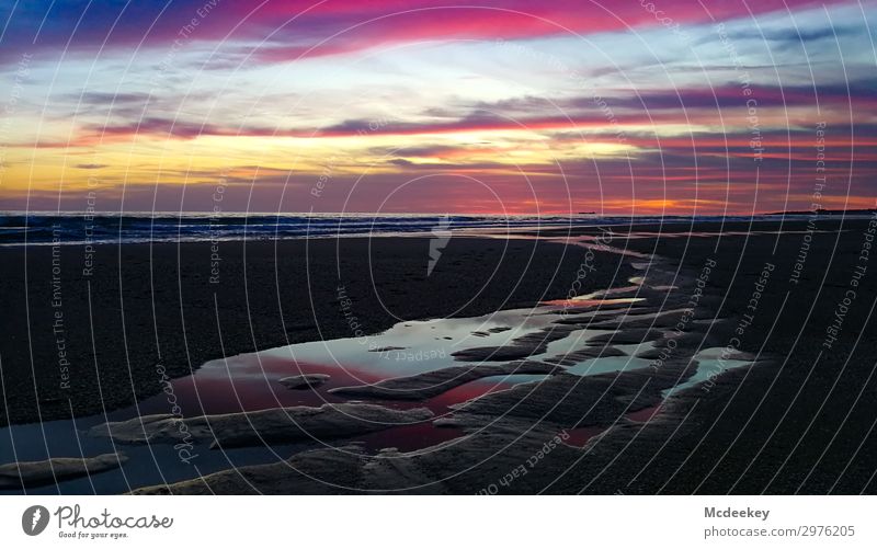 Abendliches Farbenspiel I Umwelt Natur Landschaft Wasser Himmel Wolken Nachthimmel Horizont Sonnenlicht Sommer Schönes Wetter Wellen Küste Strand Meer Atlantik