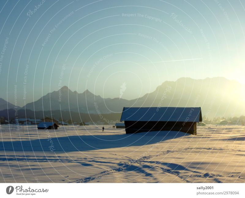 Winterzeit... Landschaft Wolkenloser Himmel Schönes Wetter Schnee Alpen Berge u. Gebirge Hütte wandern fantastisch Wege & Pfade Spaziergang Schneedecke Spuren