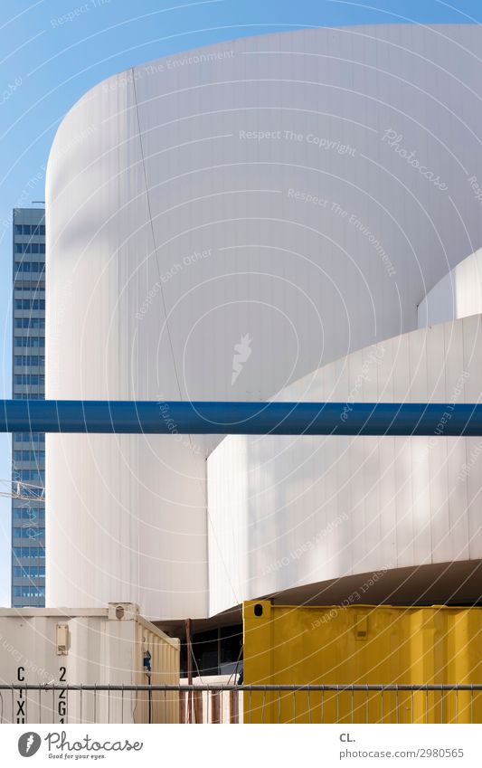 wandel und veränderung Baustelle Wirtschaft Himmel Wolkenloser Himmel Schönes Wetter Düsseldorf Stadt Bauwerk Gebäude Architektur Sehenswürdigkeit Container