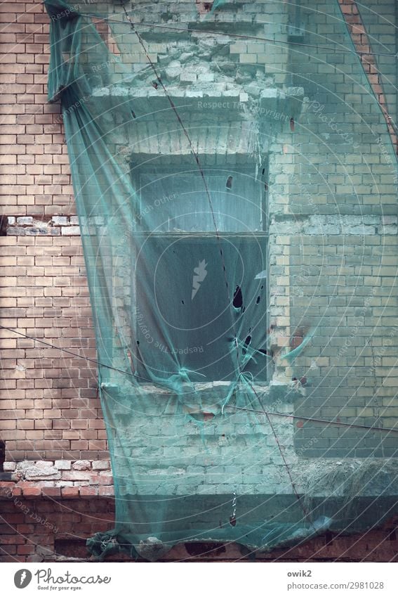 Dauerbaustelle Halle (Saale) Deutschland Haus Gebäude Mauer Wand Fassade Fenster Abdeckung Baustelle Sanieren hängen alt Verfall Vergangenheit Vergänglichkeit