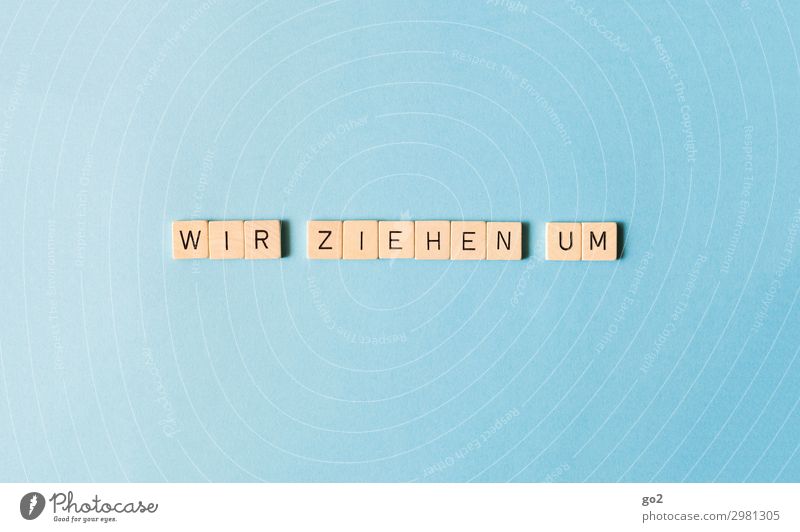 Wir ziehen um Spielen Brettspiel Häusliches Leben Hausbau Renovieren Umzug (Wohnungswechsel) Scrabble Schriftzeichen neu blau Tatkraft beweglich Neugier