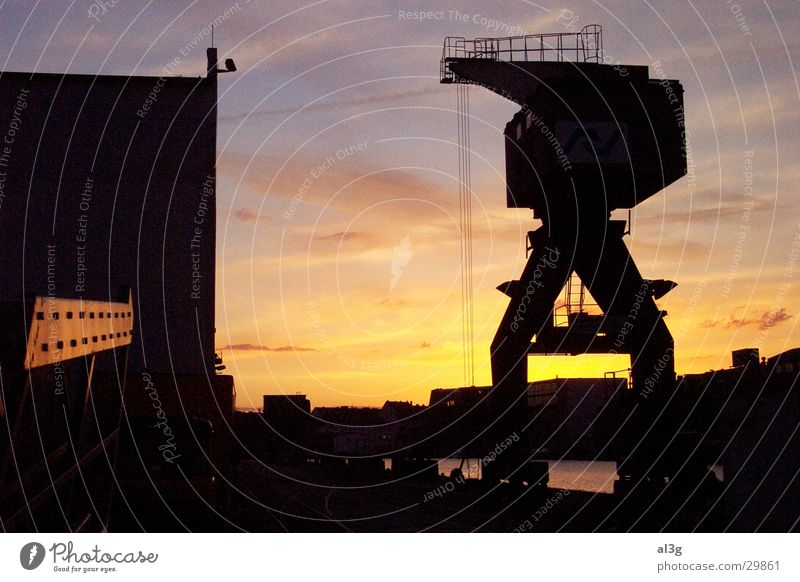 dockside01 Kran Sonnenuntergang Dock Schifffahrt Hafen Wasser harbour Schiffswerft