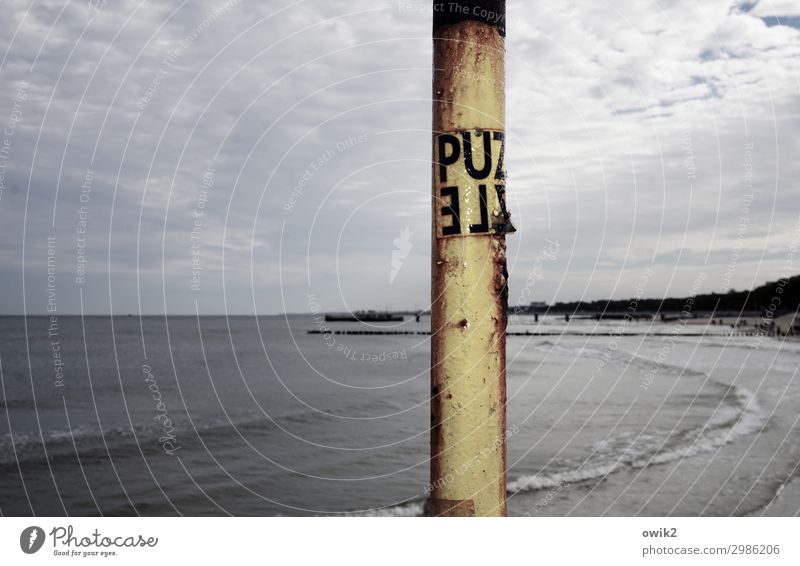 Etikettenschwindel Umwelt Natur Landschaft Wasser Himmel Wolken Horizont Herbst Schönes Wetter Wellen Strand Ostsee Kolobrzeg Kolberg Polen Osteuropa Strommast